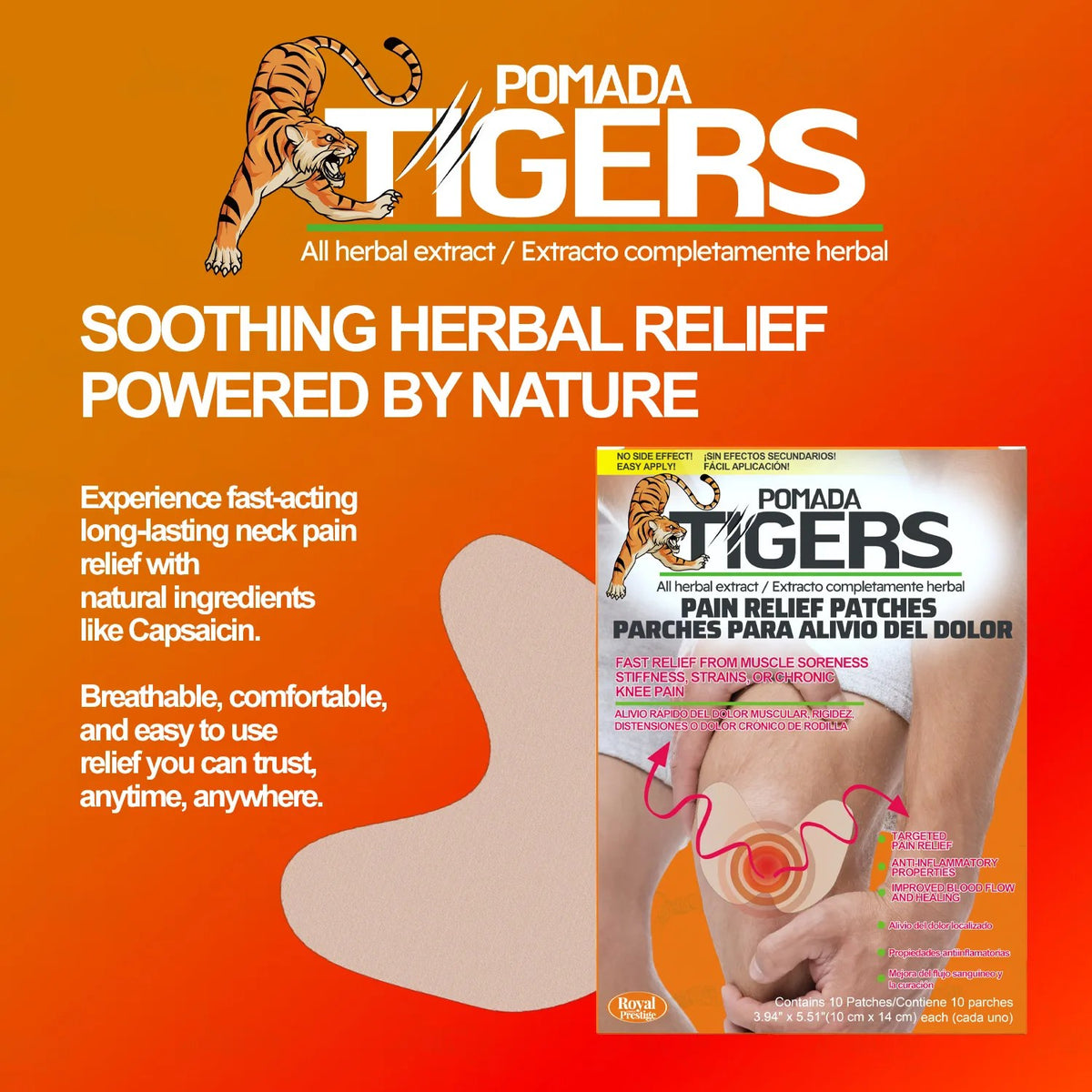 Pomada Tigers Capsaicin Knee & Joint Pain Relief Patch | Herbal Joint Comfort Patch