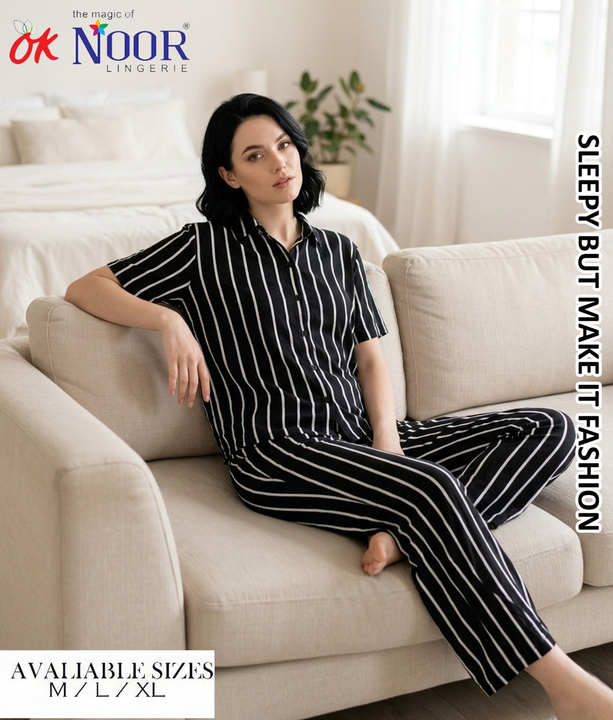 Women's Black Striped 2 Piece Pajama Set