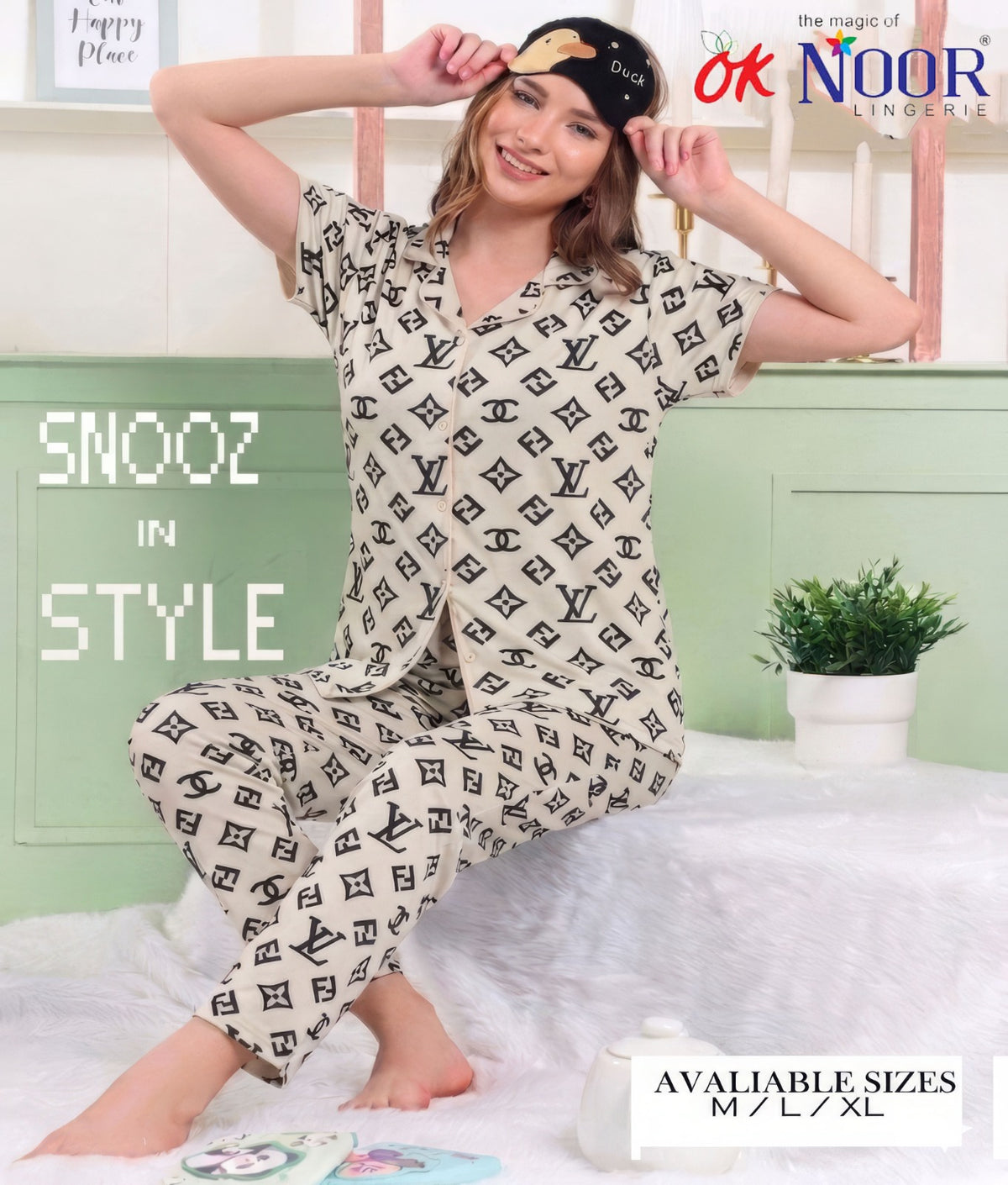 Women's Cream Printed 2 Piece Pajama Set