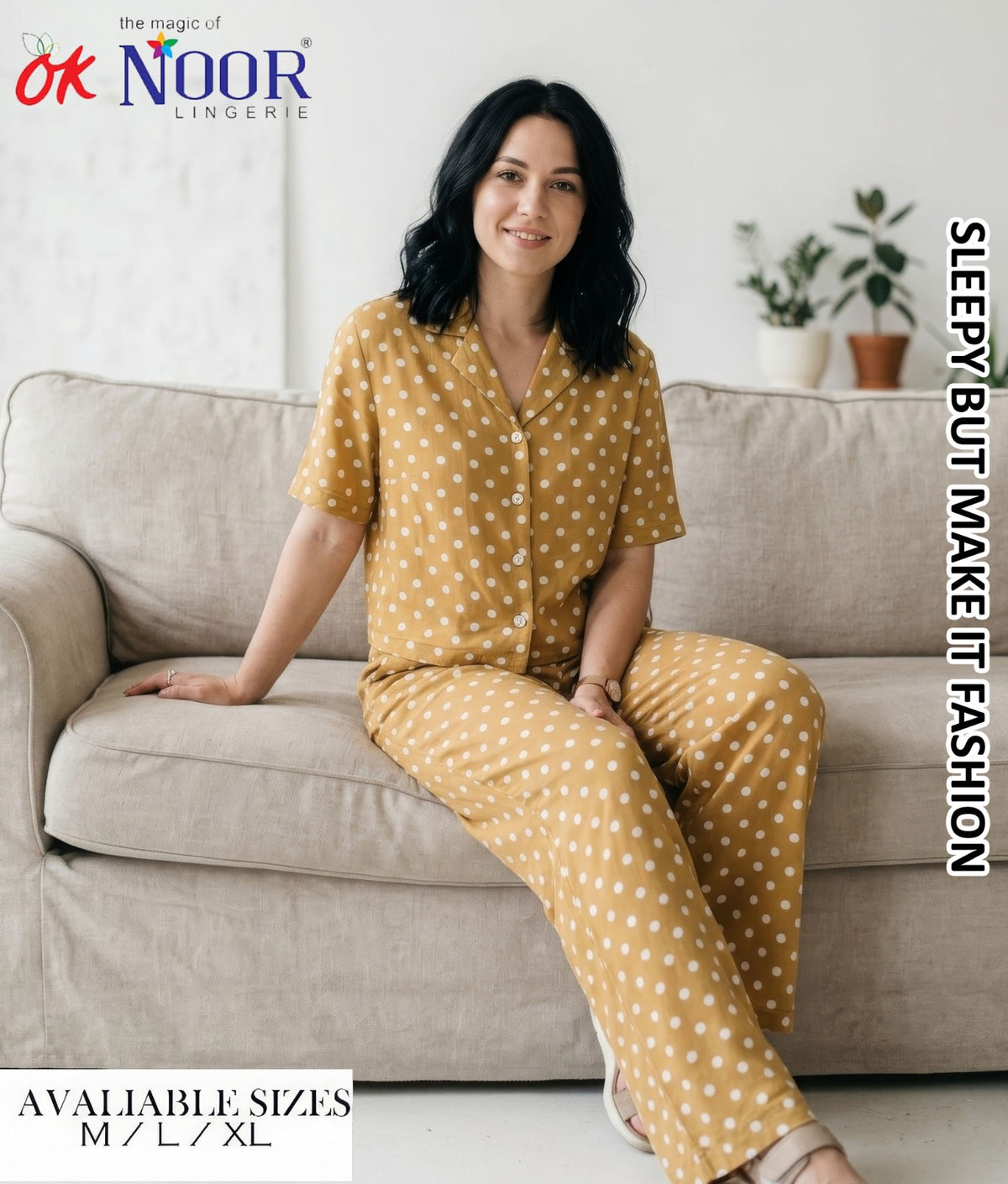 Women's Mustard Printed 2 Piece Pajama Set