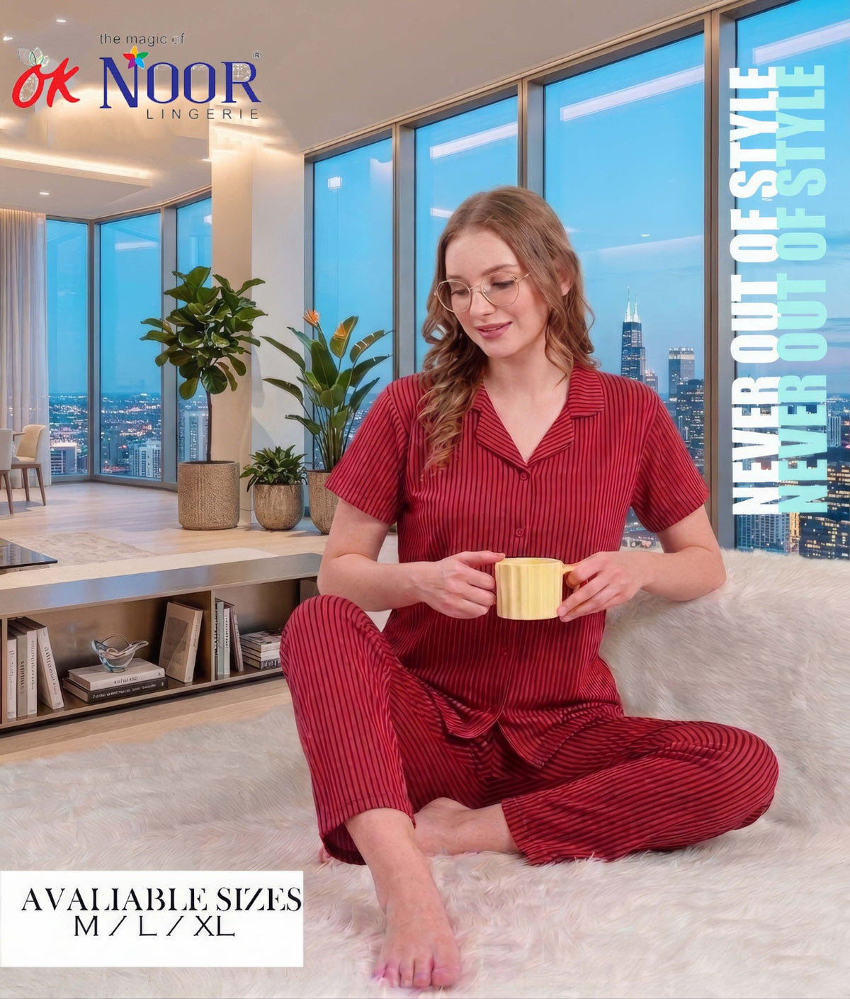 Women's Red 2 Piece Night Suit