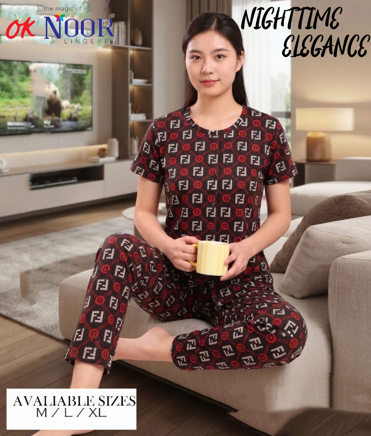 Women's Red Printed 2 Piece Pajama Set