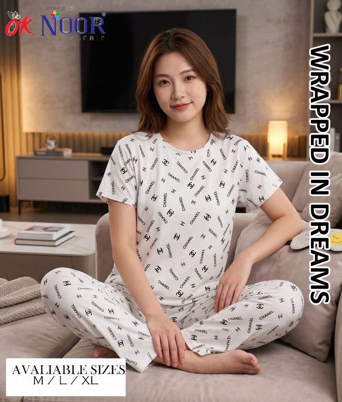 Women's White Printed 2 Piece Pajama Set