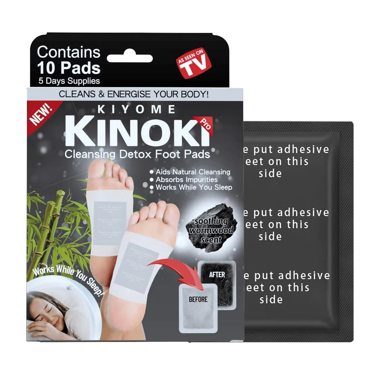 Kinoki Deep Cleaning Bamboo Charcoal Foot Patches (10 Pcs) | Herbal Overnight Foot Care & Relaxation Pads