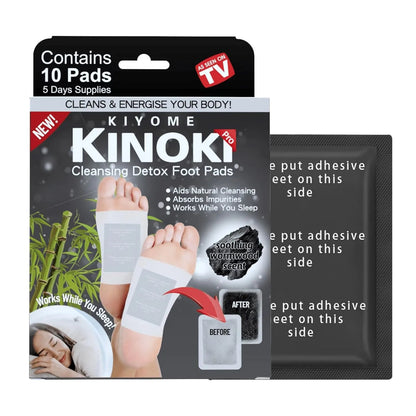 Kinoki Deep Cleaning Bamboo Charcoal Foot Patches (10 Pcs) | Herbal Overnight Foot Care & Relaxation Pads