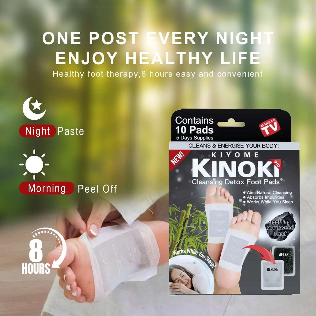 Kinoki Deep Cleaning Bamboo Charcoal Foot Patches (10 Pcs) | Herbal Overnight Foot Care & Relaxation Pads