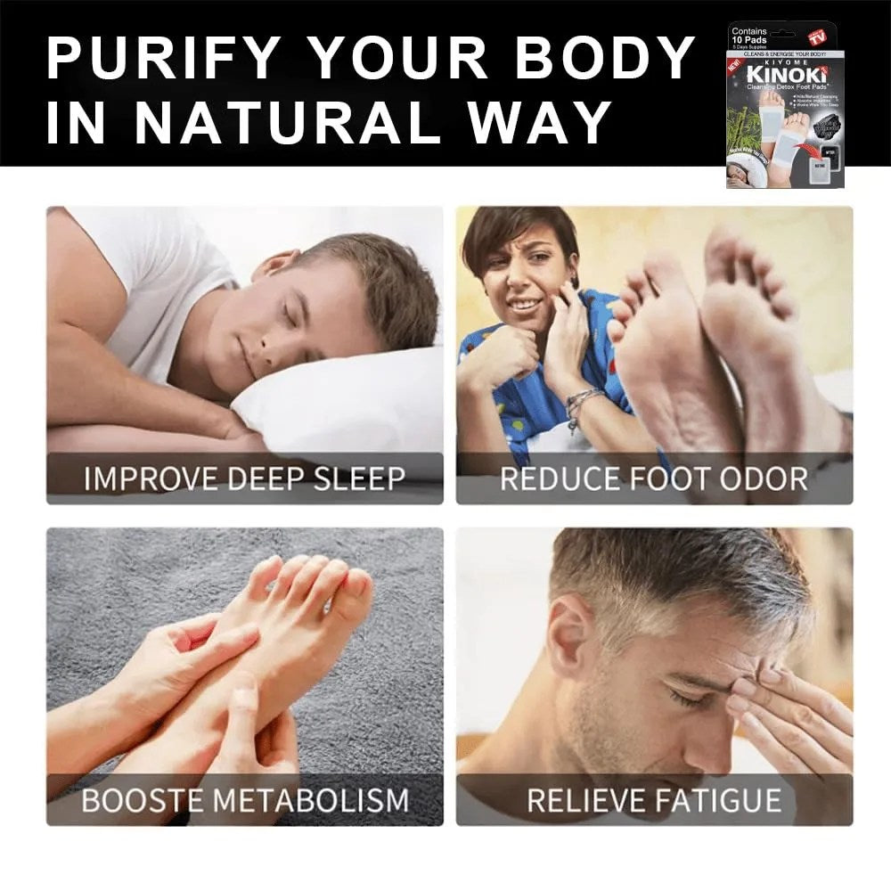 Kinoki Deep Cleaning Bamboo Charcoal Foot Patches (10 Pcs) | Herbal Overnight Foot Care & Relaxation Pads