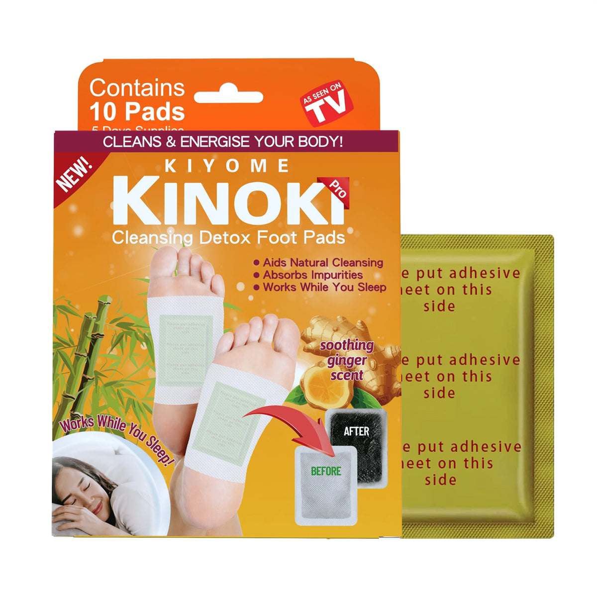Kinoki Ginger Foot Pads (10 Pcs) | Herbal Overnight Foot Care Patches with Ginger | Relaxation & Comfort