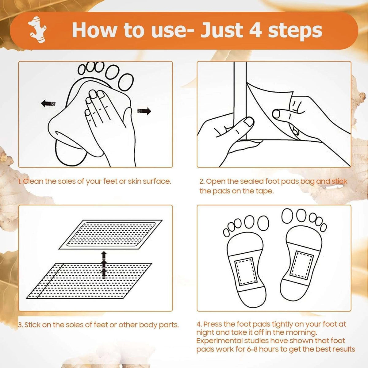 Kinoki Ginger Foot Pads (10 Pcs) | Herbal Overnight Foot Care Patches with Ginger | Relaxation & Comfort