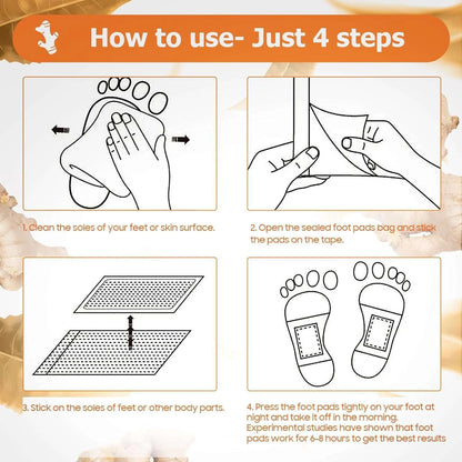 Kinoki Ginger Foot Pads (10 Pcs) | Herbal Overnight Foot Care Patches with Ginger | Relaxation & Comfort
