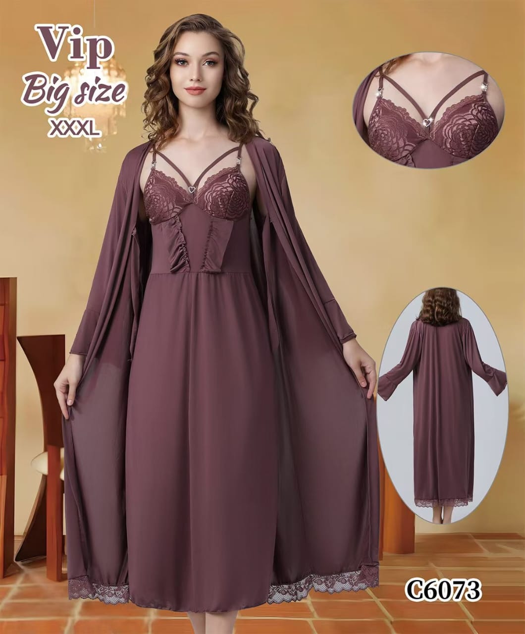 Big Size Plum Nightgown C6073