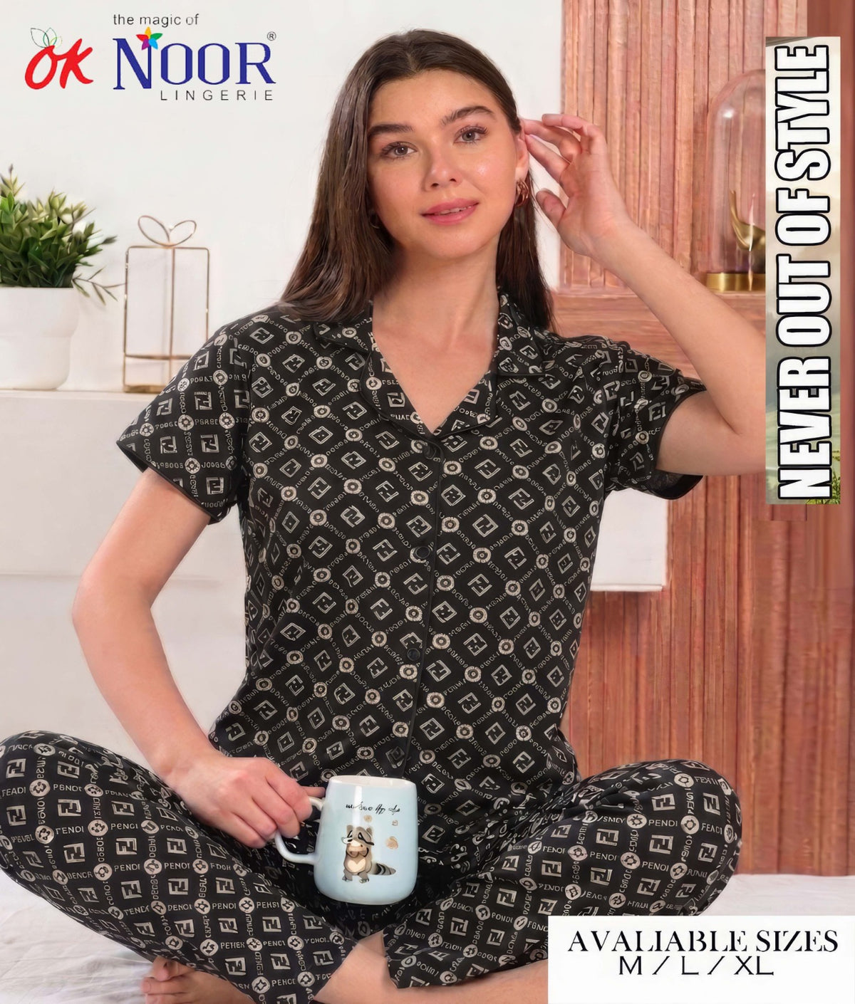 Women's Black Printed 2 Piece Night Suit