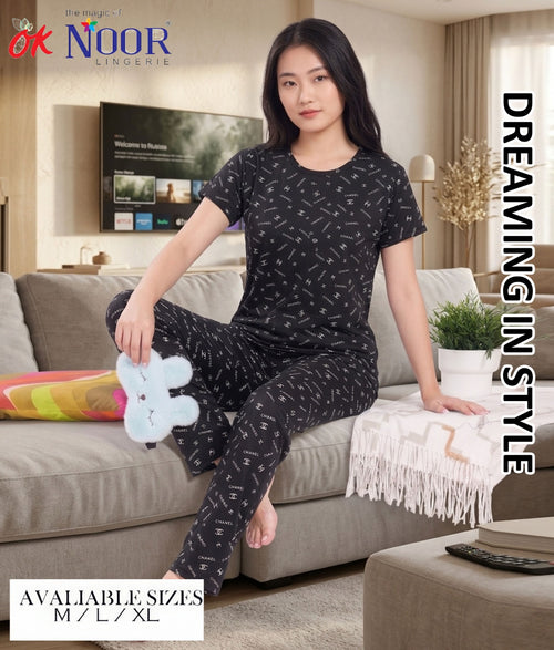 Women's Black Printed 2 Piece Pajama Set