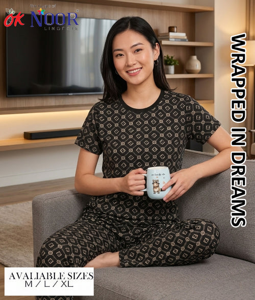 Women's Black Printed 2 Piece Pajama Set