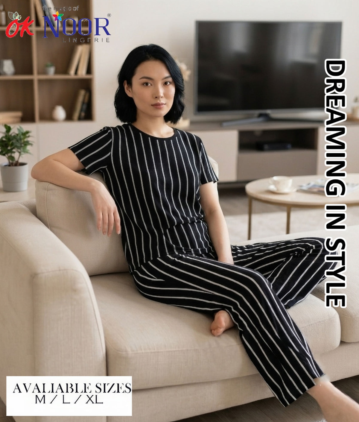 Women's Black Striped 2 Piece Pajama Set