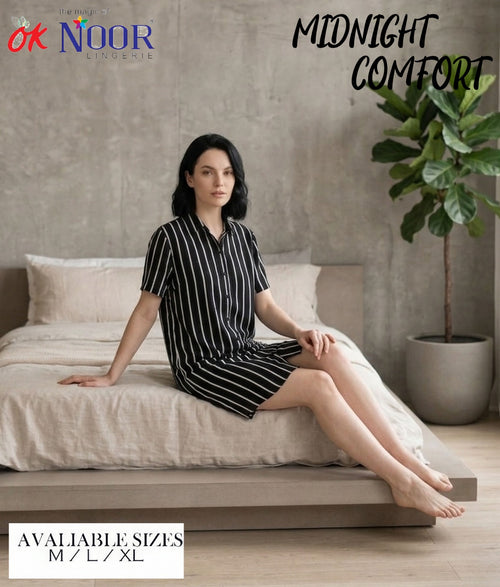 Women's Black Striped Short Night Suit