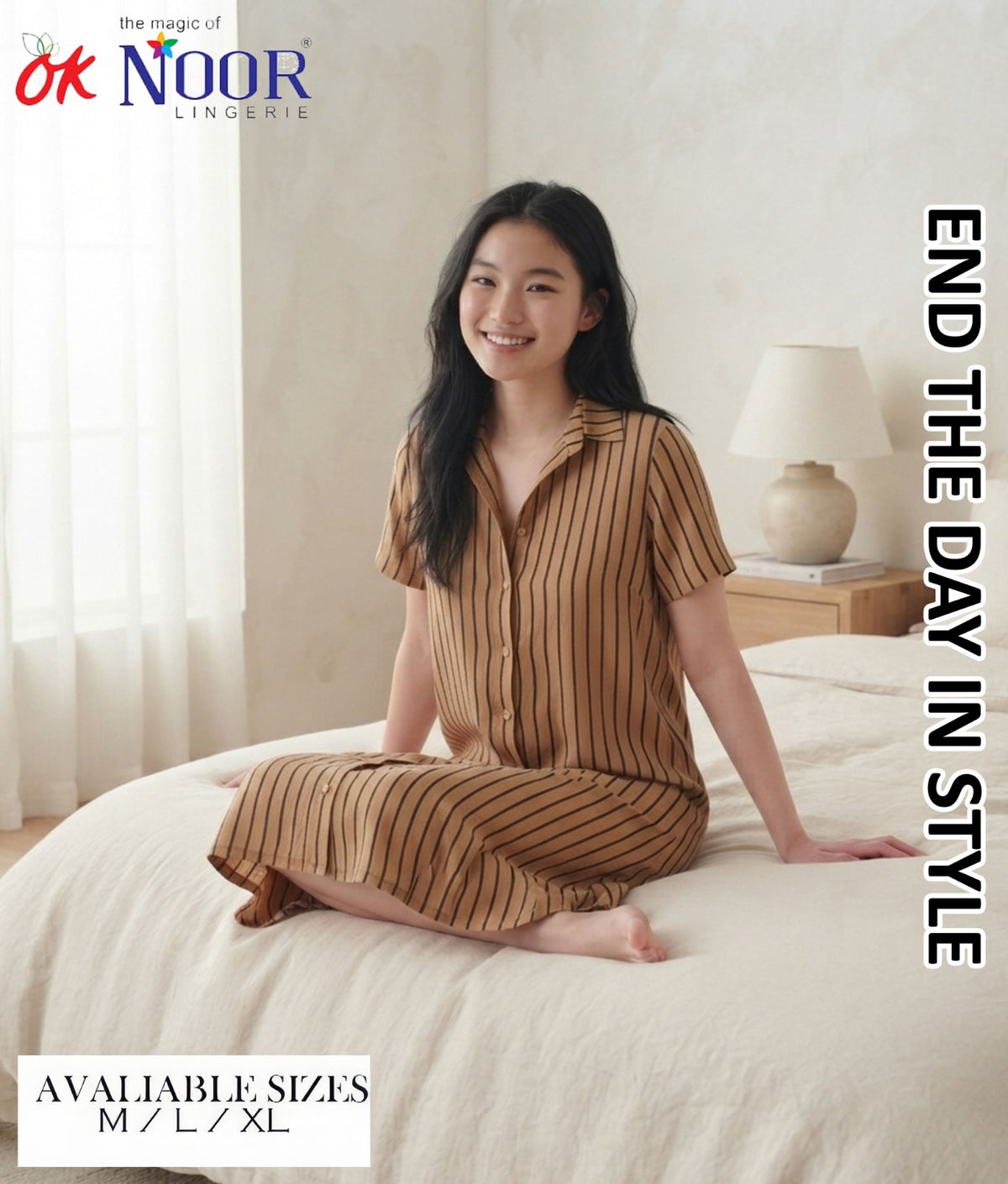 Women's Brown Striped Short Night Suit