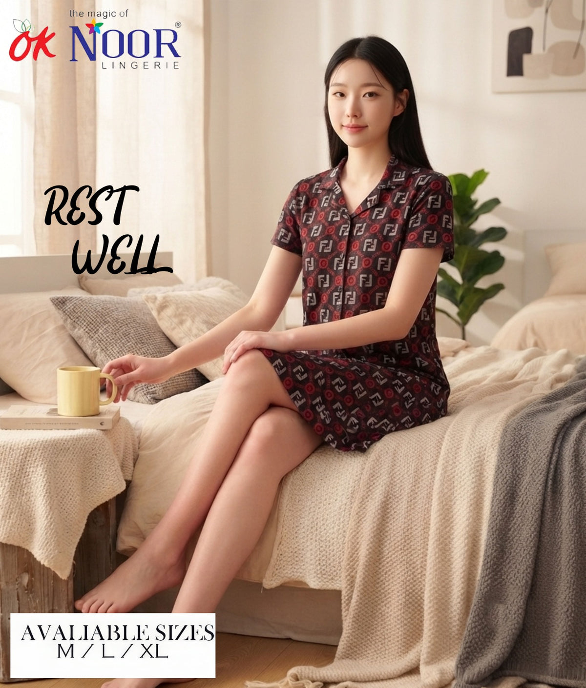 Women's Burgundy Printed Short Night Suit