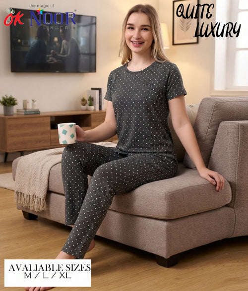 Women's Charcoal Printed 2 Piece Pajama Set