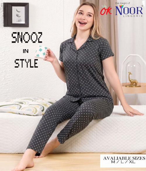 Women's Charcoal Printed 2 Piece Pajama Set