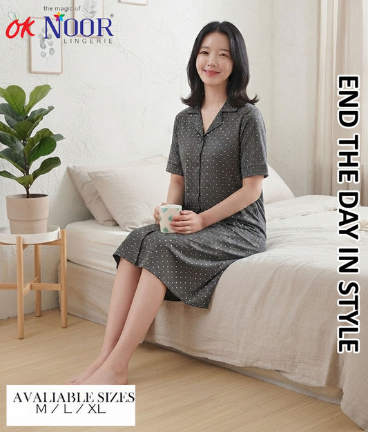 Women's Charcoal Striped Short Night Suit