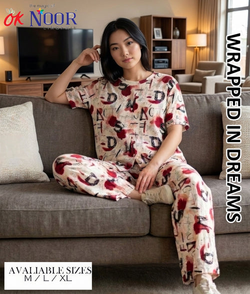 Women's Cream Printed 2 Piece Pajama Set