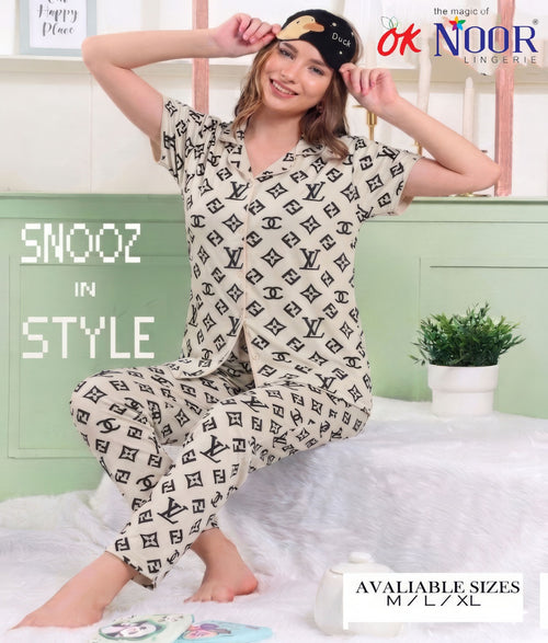Women's Cream Printed 2 Piece Pajama Set