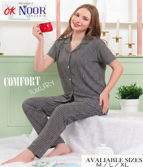 Women's Grey Striped 2 Piece Pajama Set