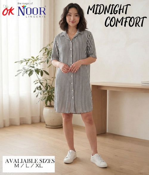 Women's Grey Striped Short Night Suit
