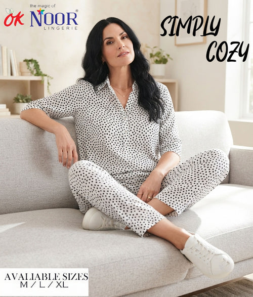 Women's Grey White Printed 2 Piece Pajama Set