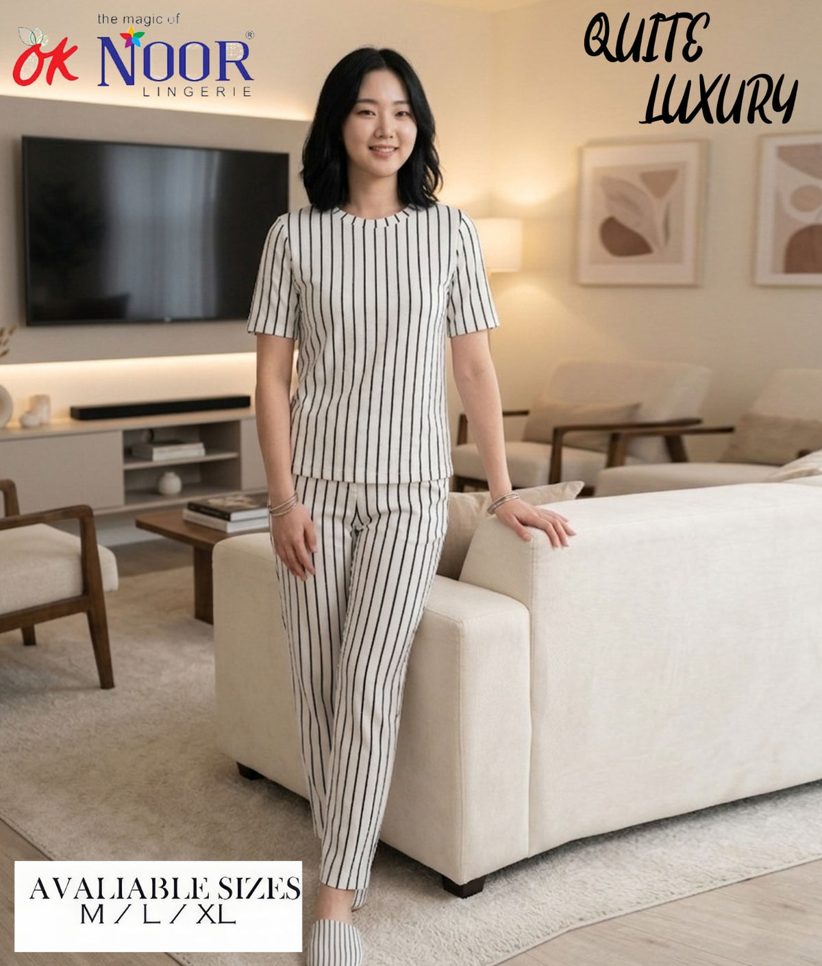 Women's Grey White Striped 2 Piece Pajama Set
