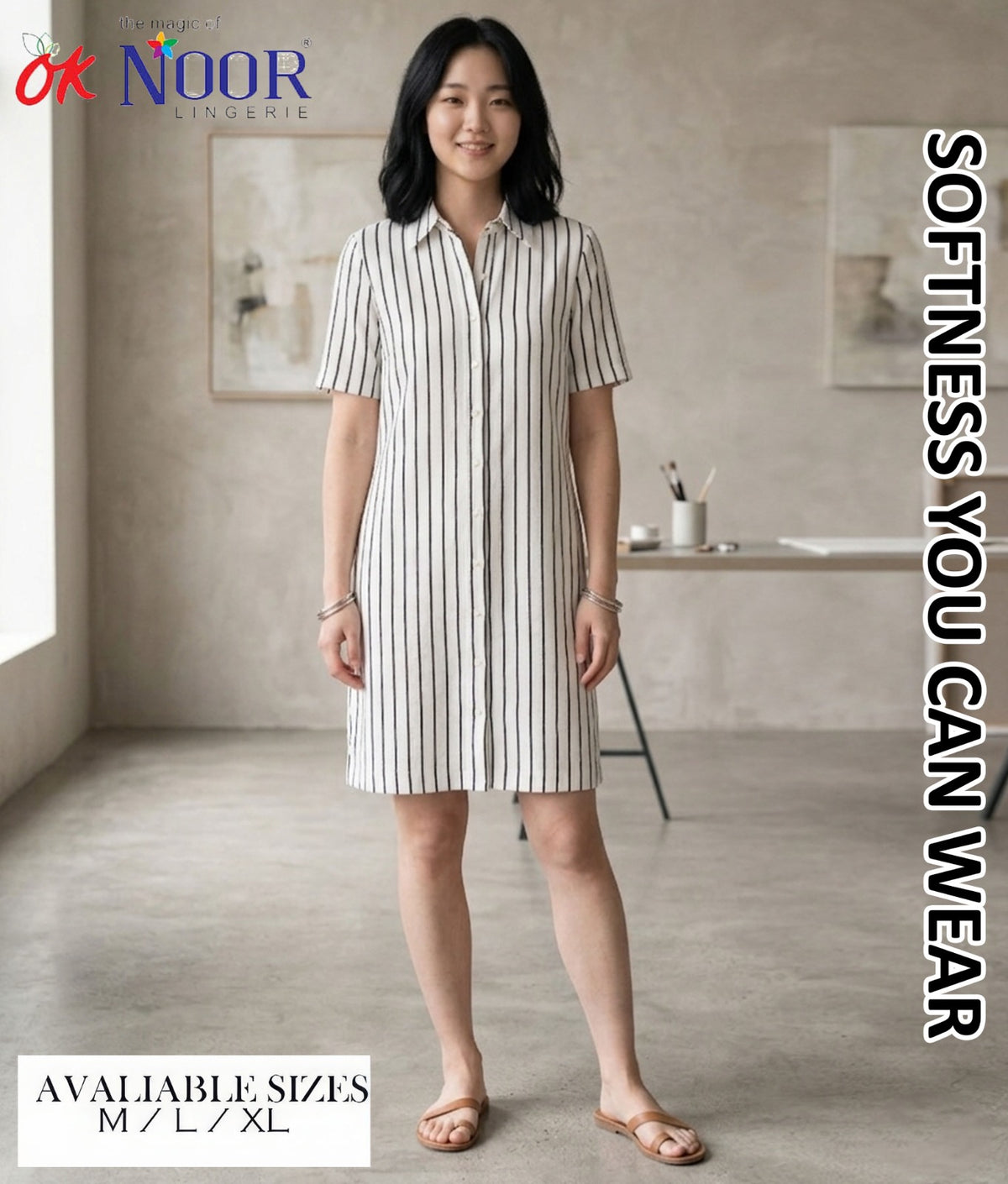 Women's Grey White Striped Night Shirt