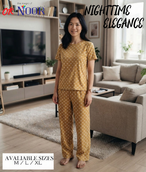 Women's Mustard Printed 2 Piece Pajama Set