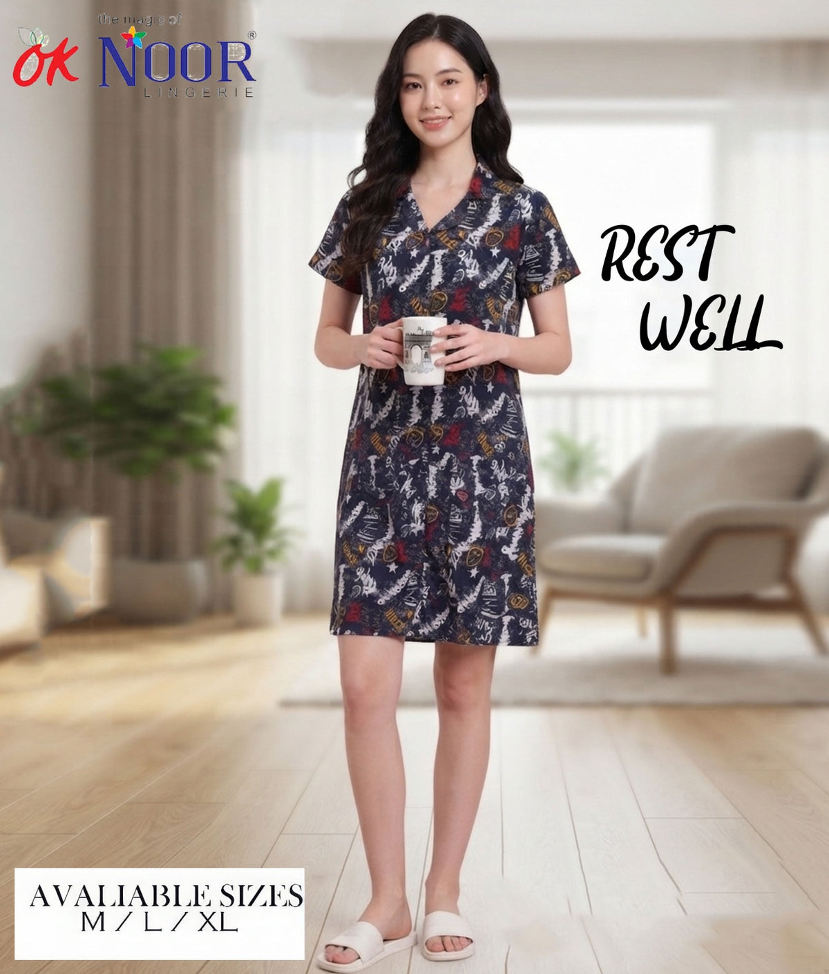 Women's Navy Floral Short Night Suit
