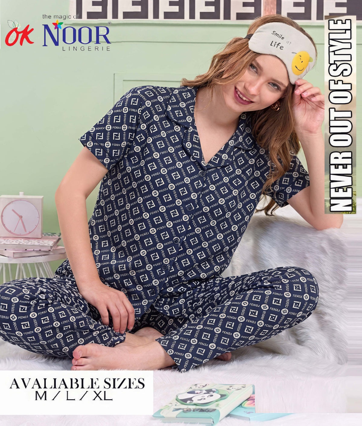 Women's Navy Printed 2 Piece Pajama Set