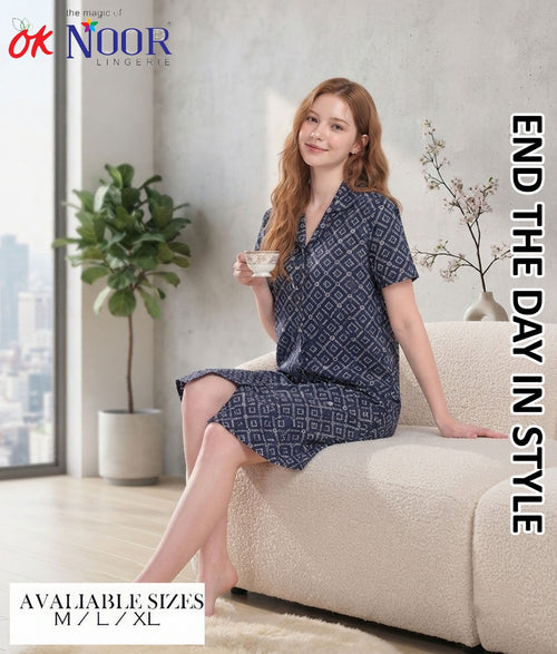 Women's Navy Printed Short Night Suit