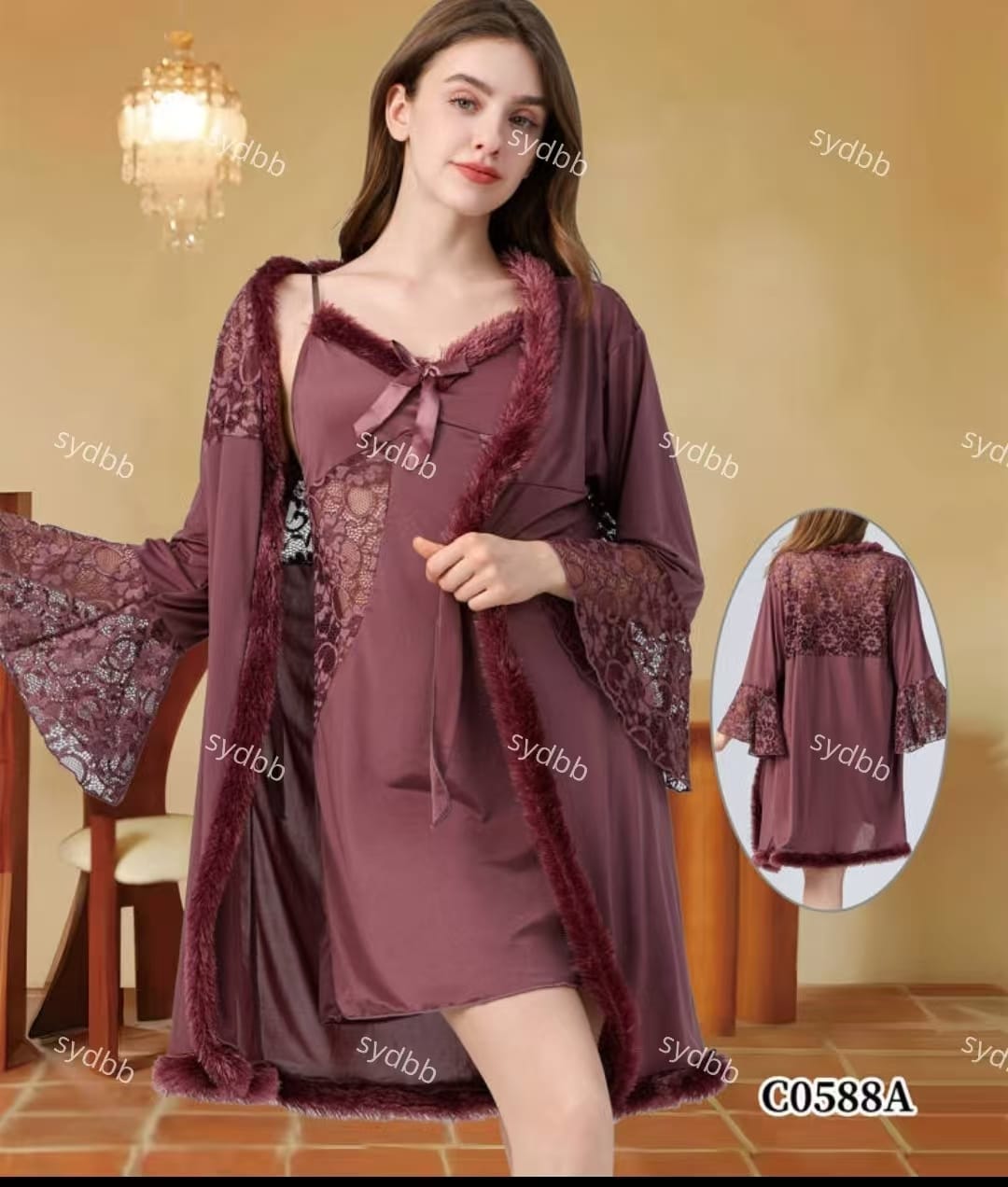 Women's Plum Lace Nightgown C0558