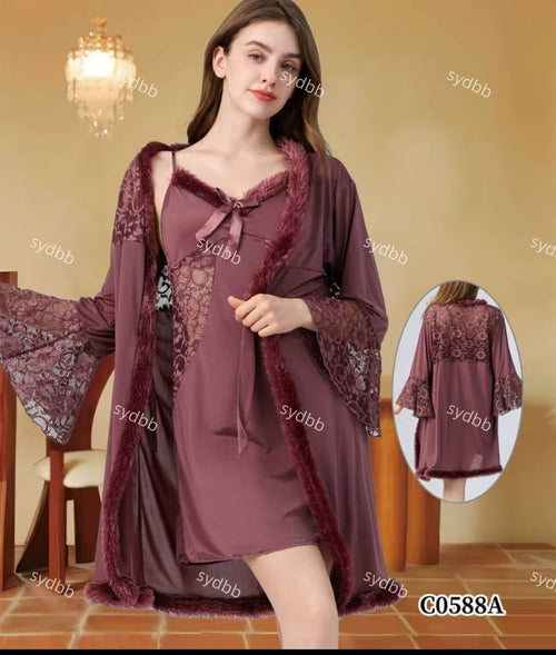 Women's Plum Lace Nightgown C0558