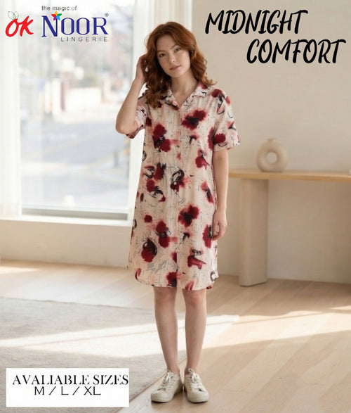 Women's Red Floral Short Night Suit