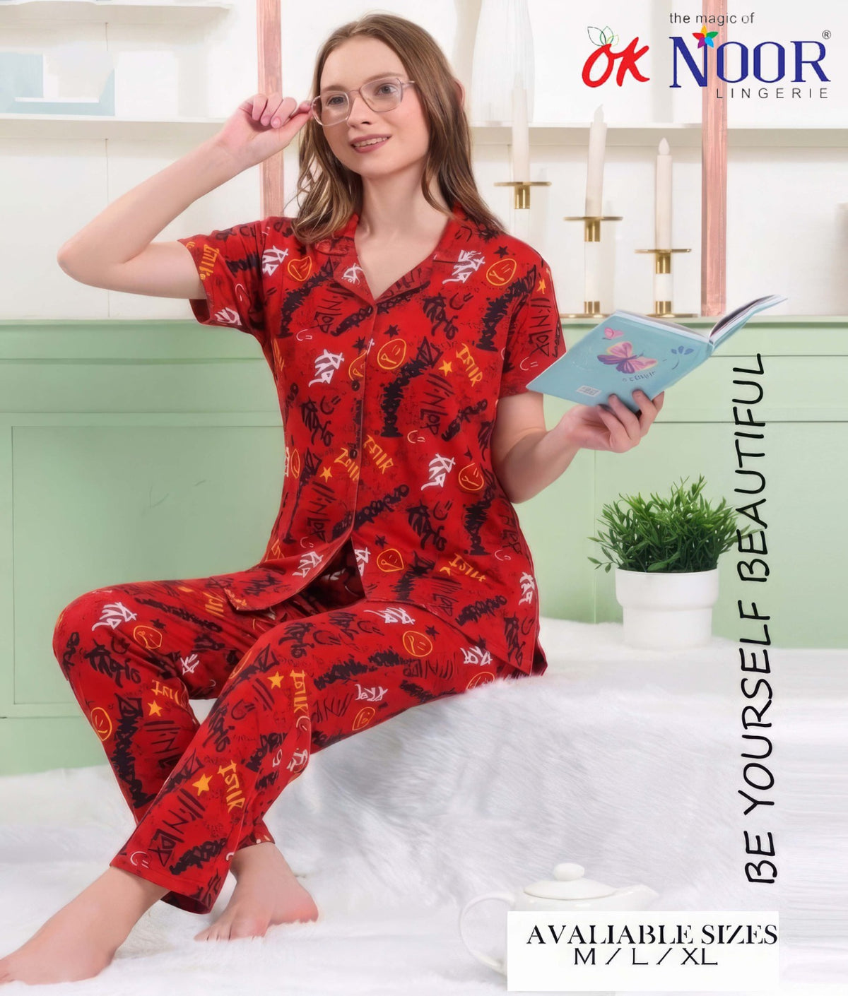 Women's Red Floral Short Night Suit