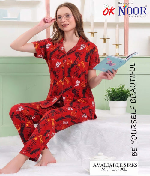 Women's Red Floral Short Night Suit