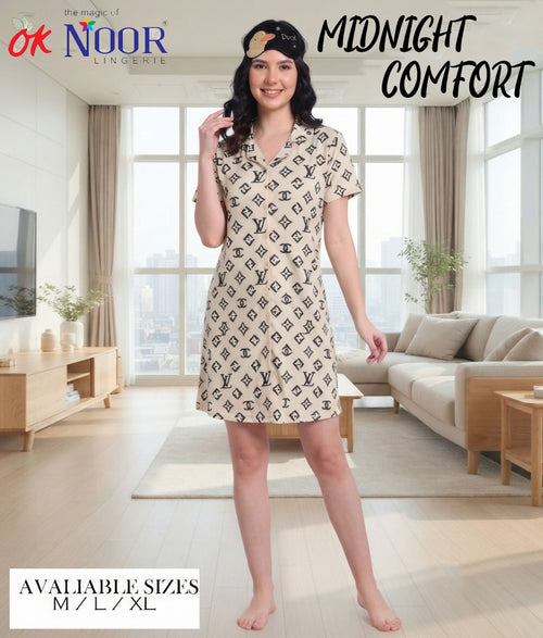 Women's White Floral Short Night Suit