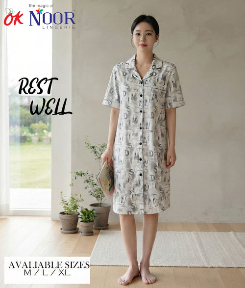 Women's White Grey Floral Short Night Suit