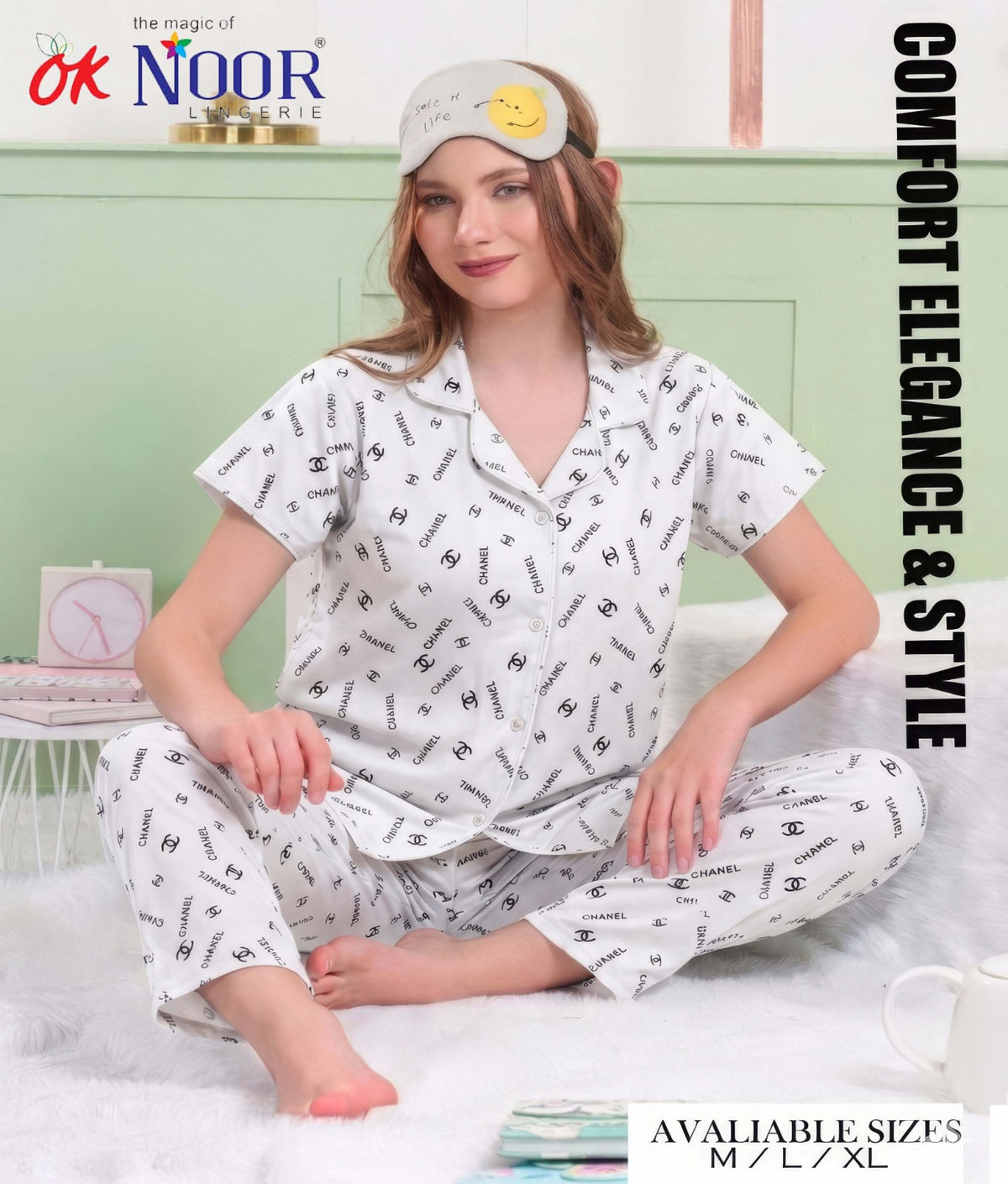 Women's White Printed 2 Piece Pajama Set