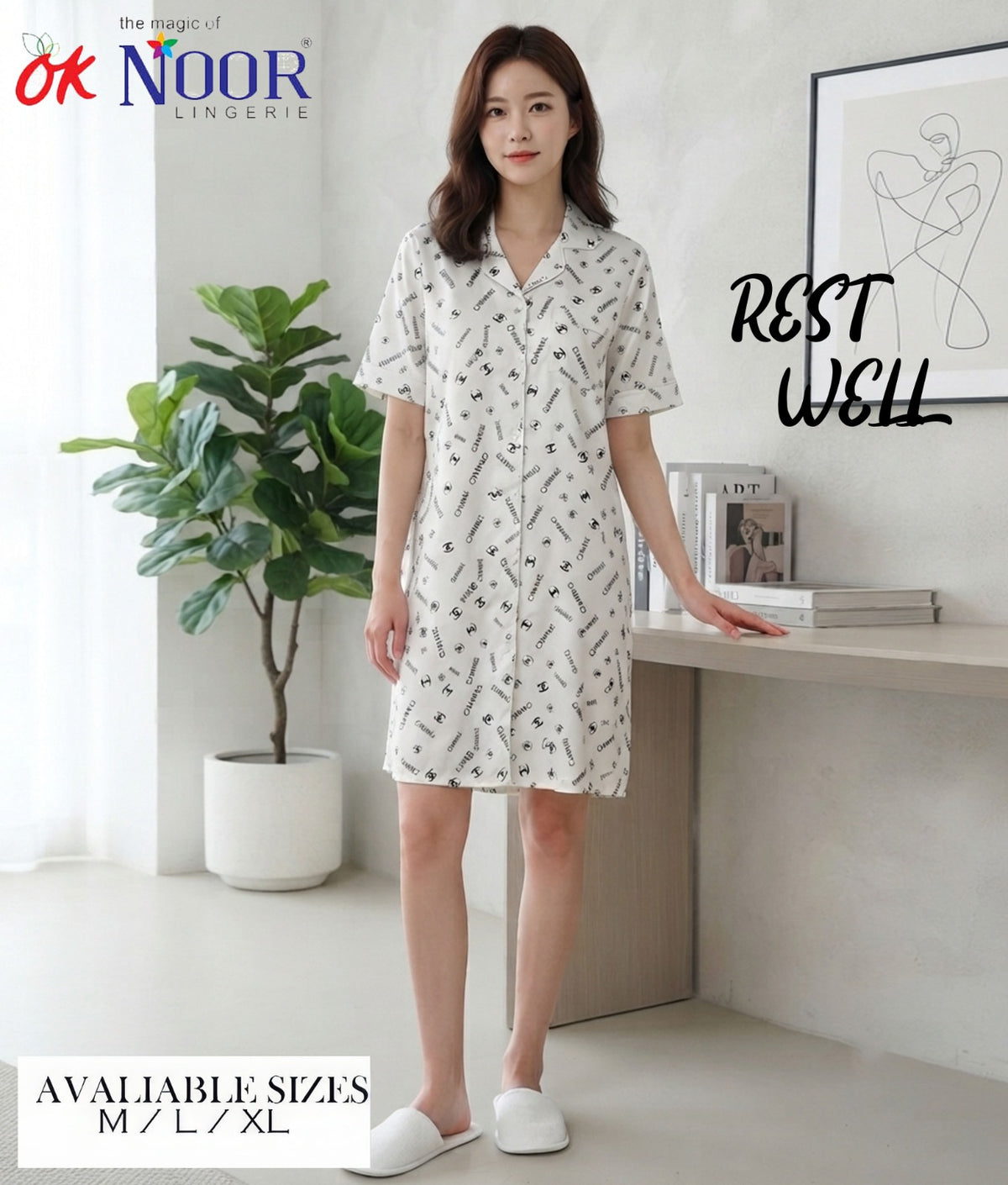 Women's White Printed Short Night Suit