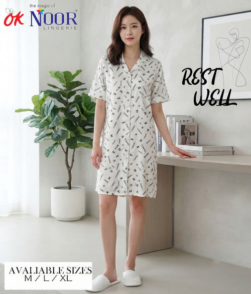 Women's White Printed Short Night Suit