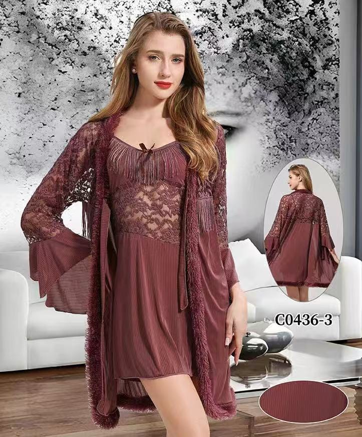 Women's Wine Lace Nightgown C0436 3